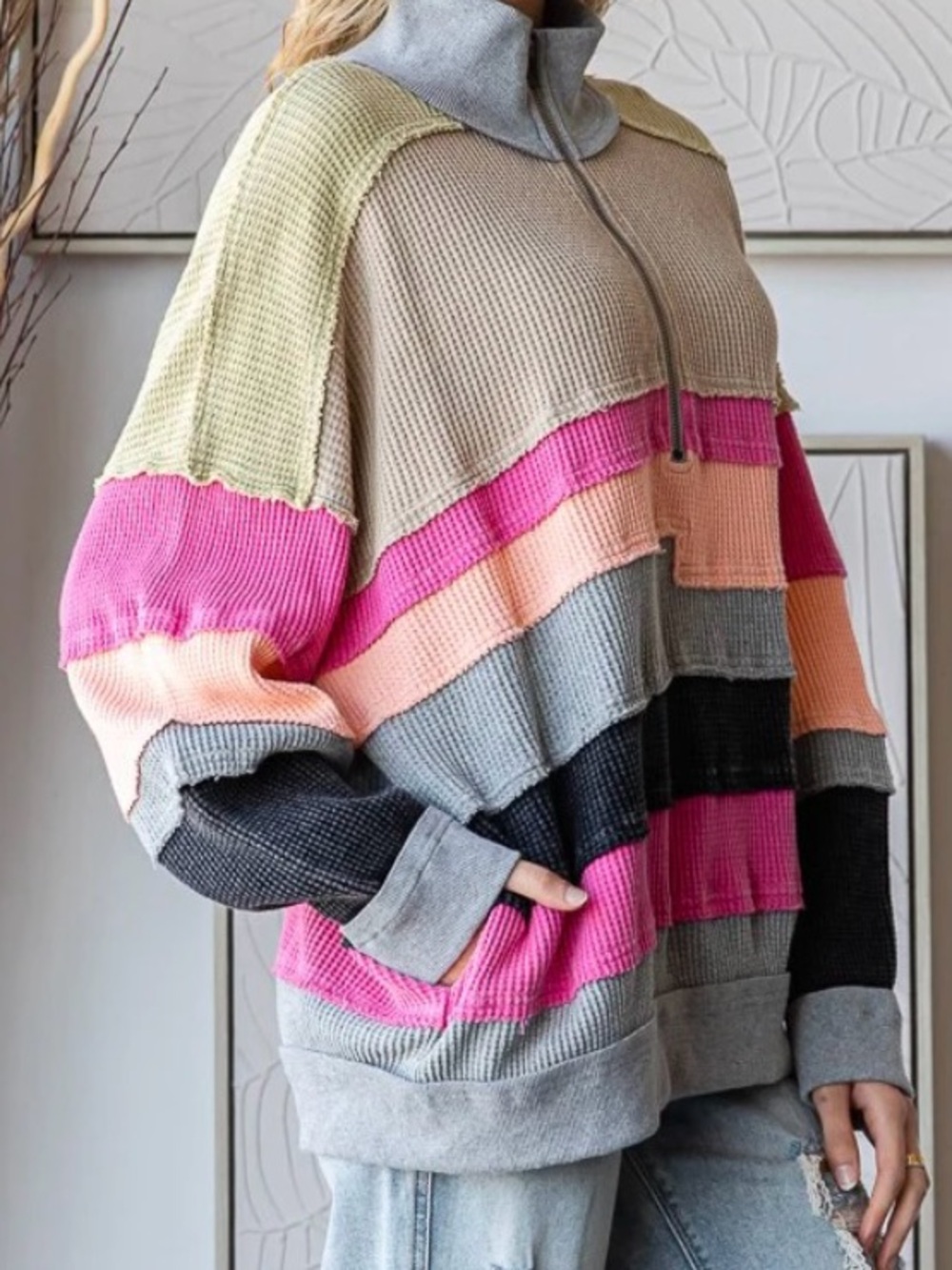 Oli & Hali colorblock thermal knit Sage combo Size Large